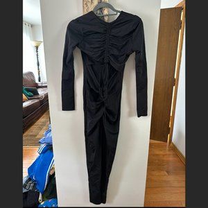 Open Back Black Bodycon Deep V Jumpsuit